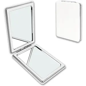 Portable Beauty Mirror with Leather Cover, Double-Sided 1X/2X PU Leather Makeup Small Pocket Mirror, Portable for for Women Home Office - White