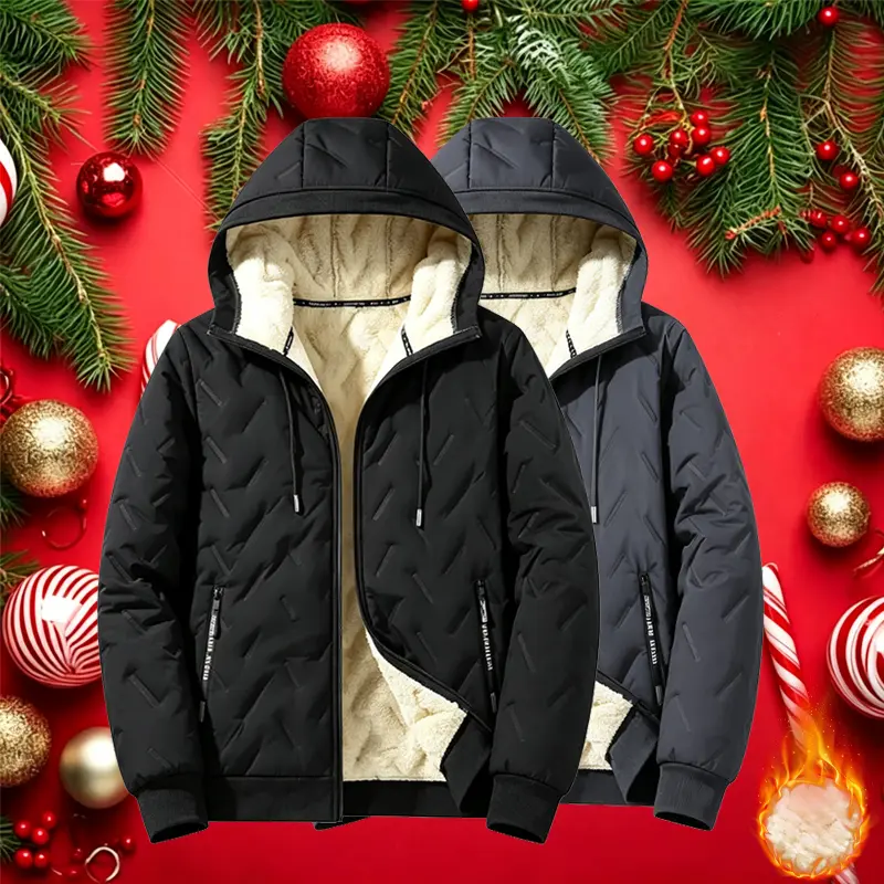 2026 New Fashion Men’s Hooded Cotton Jacket, Long-Sleeve Top, Fleece Warmth, Ultrasonic-Woven Cotton with Brush Finish, Stylish Menswear, Back-to-School Season, Back-to-School Shopping