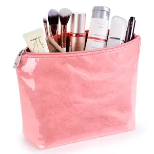 KALIDI PVC Zipper Tote Cosmetic Bag, Jelly Kraft Paper Waterproof Toiletry Pouch Large Capacity Carry All Travel Makeup Organizer Plastic Shoulder Storage Bag