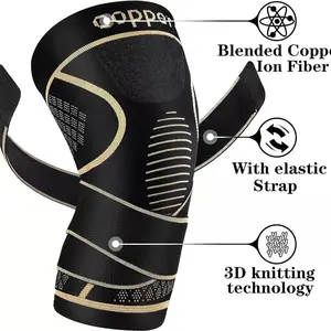 2-piece copper fiber knitted sports knee pads with straps, elastic and breathable, suitable for outdoor sports, running, fitness, various ball sports, walking surface breathable high elastic anti-skid knee pads