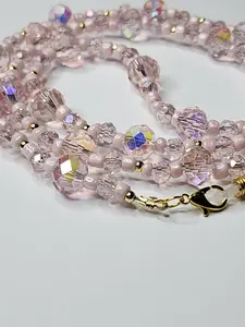 Pretty in Pink Eyeglass Chain & Necklace Accessory with Pink Glass Beads and 14k Gold-filled or Stainless Steel Material