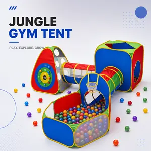 5Pcs Kids Play Tent & Crawl Tunnels Jungle Gym Set - Durable Soft Polyester Playgrounds for Kids, 4 Dart Balls Target Game, Portable Play Area, Indoor Outdoor Playard, Outdoor Playset with Carry Bag