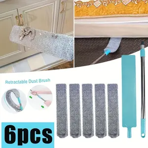 Extendable Microfiber Dusting Kit, Includes Handle & 5 Cloths, Reusable Gap Cleaning Brush, Ideal for Sofa, Furniture, Floor, Kitchen