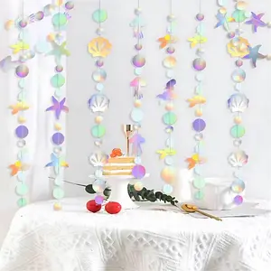 52FT Iridescent Streamer-The Sea Party Garland Hanging Decorations-Shiny Seajelly Starfish Jellyfish Ornament for Wedding, Birthday, Halloween,Family Parties Decoration