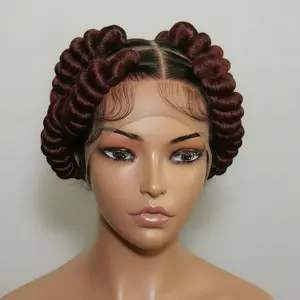 Handmade Bantu Knots Braided Wig: Jumbo Twist Bun Braids, Full Lace with Baby Hair.