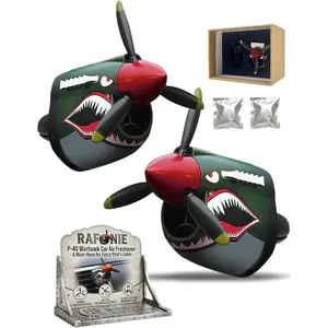 P40 Warhawk Car Freshener P-40 Airplane Propeller Design Fighter Jet Plane Car Accessories for Men Vintage Airplane Vent Clip Dashboard Decor Shark Mouth Nose Art Aviation Military Gift 2 Pack