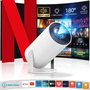 Mini Projector 4K 10000 Lumens 1080p 6000:1 Contrast Ratio 180° Angle Portable Home Theater with WiFi 6 & Bluetooth 5.0, USB, HDMI, USB, 3.5mm Earphone Ports - Screen