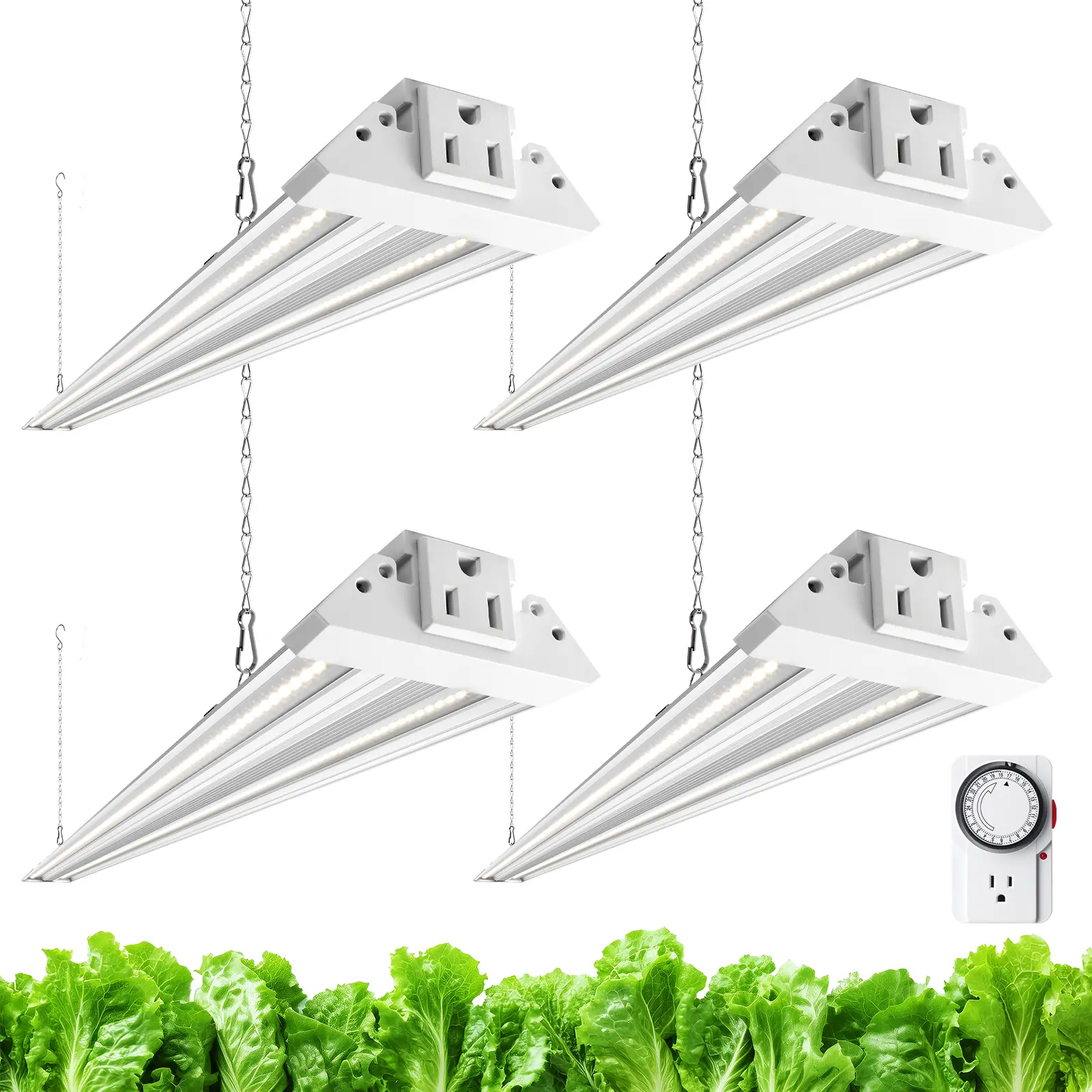 Barrina TX72 Grow Lights for Indoor Plants, 4FT, 288W (4 x 72W), 5000K Daylight Full Spectrum, High PPFD, Mechanical Timer, Linkable, 4 Packs
