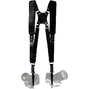 Double Camera Strap,  Camera Strap Harness Leather Dual Camera Strap for Two DSLR/SLR Cameras, Adjustable