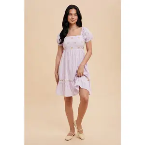 Floral embroidered square neck midi dress