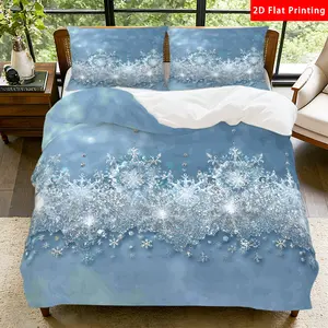 2/3 Pcs 2D Flat Winter Snowflake Duvet Cover Set Snowflake Bedding Set Quilt Cover 1 Duvet Cover + 1/2 Pillowcases Snowflake Top Sheet Decorative Bedding Bedroom Decor