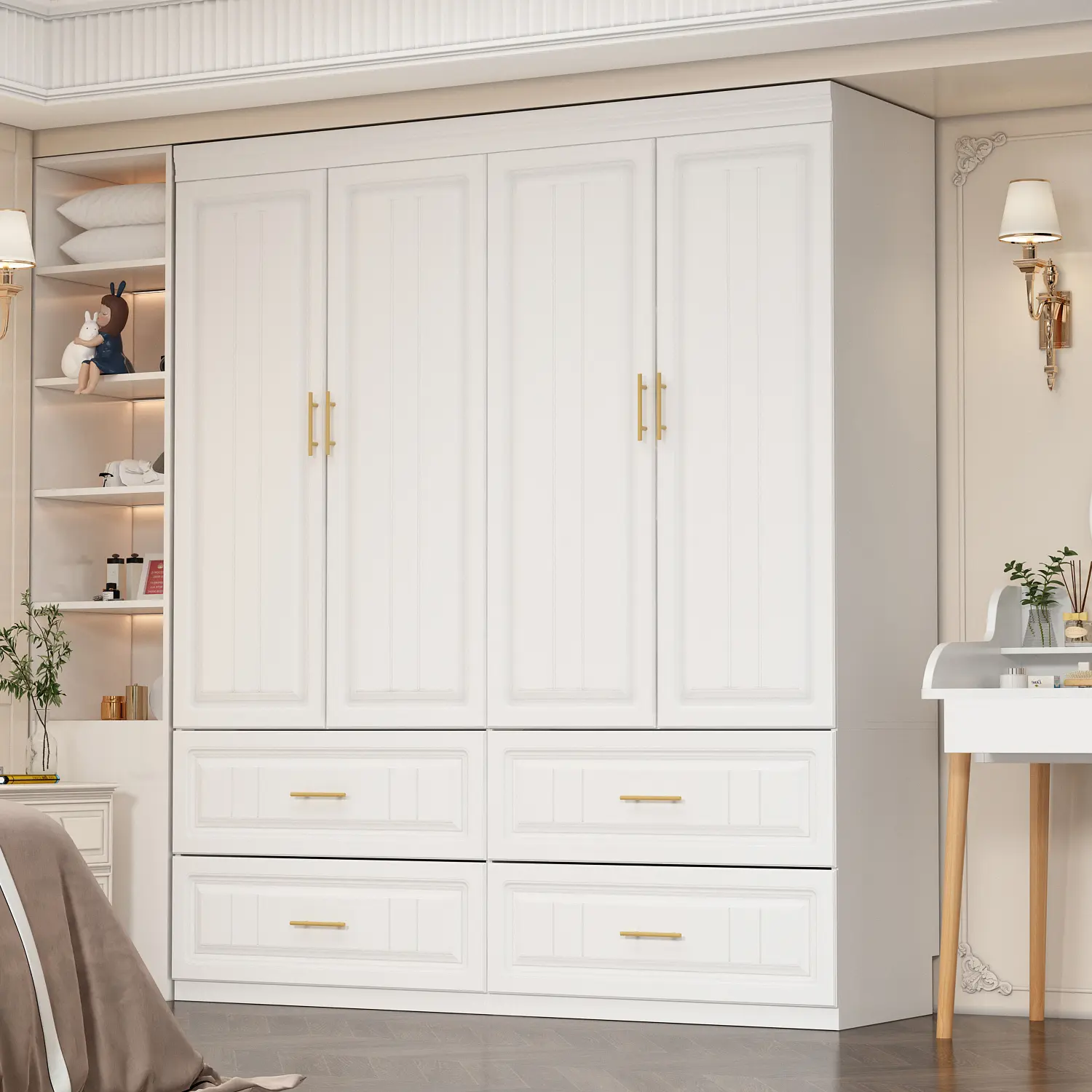 FUFU&GAGA Armoires Wardrobe Closet Cabinet Hanging Drawers Storage for Bedroom Large Capacity Mordern Style 4 Drawers Furniture Home