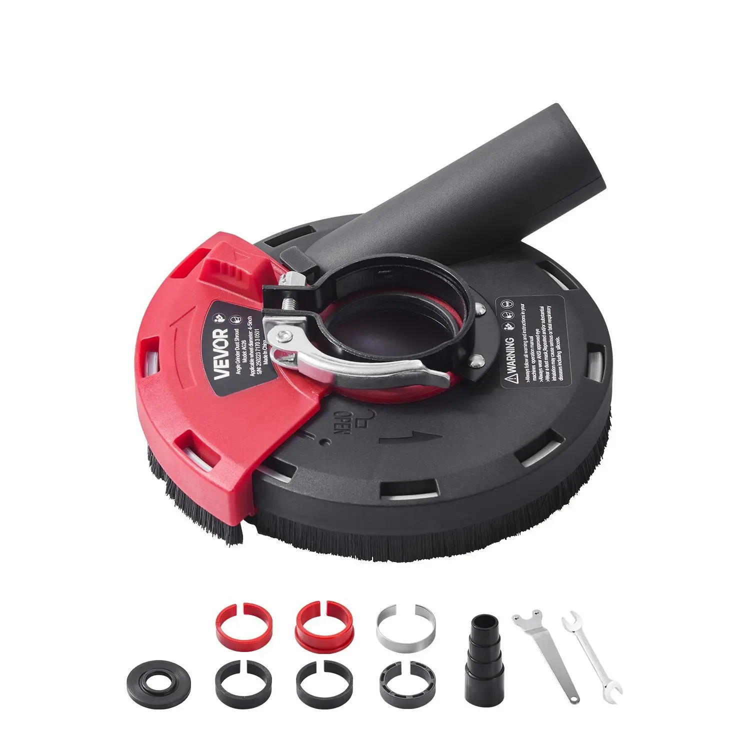 VEVOR Angle Grinder Dust Shroud, Universal Hardware Power Tool Accessory for 4-5 Inch Grinding Wheels, Universal for 100-125mm Wheels, with 6 Clamping Washers, Vacuum-Compatible for Home Tile Grinding Use