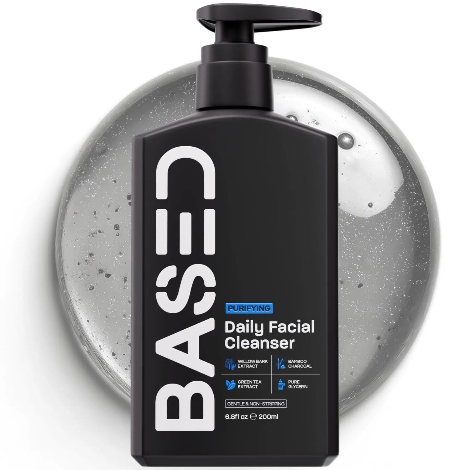 BASED Daily Facial Cleanser for Men - Deep Cleaning Formula with Bamboo Charcoal & Willow Bark - Removes Buildup Without Stripping - Clear Skin (6.8 Fl Oz Pack of 1)