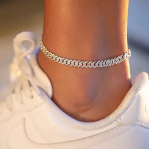 GLD Micro Diamond Prong Cuban Anklet in White Gold - 6mm - Perfect Gift