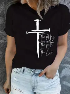 The Way The Truth The Life Tee - Nail Cross Shirt, Christian Graphic Top, Bible Verse Jesus Quote,Personalized short-sleeved T-shirt, sport T-shirt, simple style, loose-fitting and comfortable fit.
