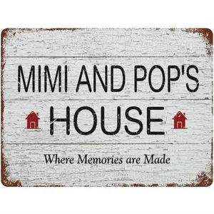 Classic Rustic Metal Sign for MIMI AND Pop'S Home, Celebrating The Creation of Memories, This Weatherproof Wall Decoration Comes with Pre-Drilled Holes, Perfect for a Farmhouse Cabin, for Man Cave, Living Room