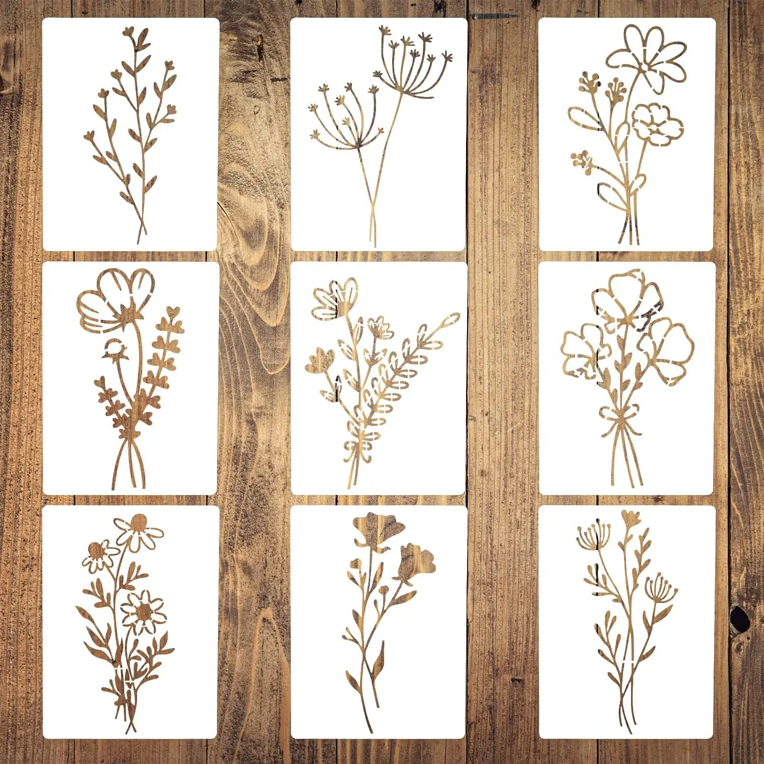 Stencils for Painting on Wood 9Pcs Flower Reusable Wildflowers Stencil Drawing Wall Furniture
