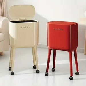 Portable trash can with wheels-large-capacity durable plastic bucket, no electricity, easy to move in kitchen, living room and bedroom-green and red options, kitchen trash can, sleek rectangular design, non-electric trash can.