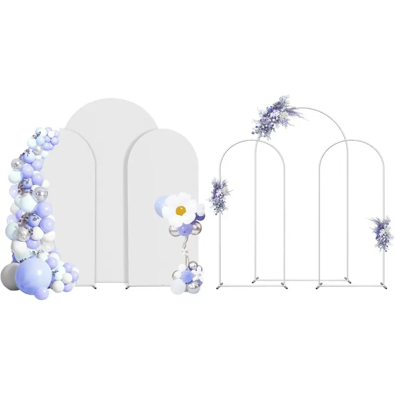 Door-Shape Balloon Arch Backdrop Stand Set - 7.3FTx6FTx6FT Classic White Metal Frame, Smooth High-Elastic Spandex Cover, Wrinkle-Resistant, Snap Assembly, Photo Prop for Wedding, Bridal Showers, Anniversary, US-Shipped Festive Decor Accessories