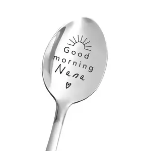 Stainless Steel Spoon Inscribed Good Morning Nana, Ice Cream Coffee Spoon Gift, Durable Cutlery Set, Perfect Kitchen Accessory