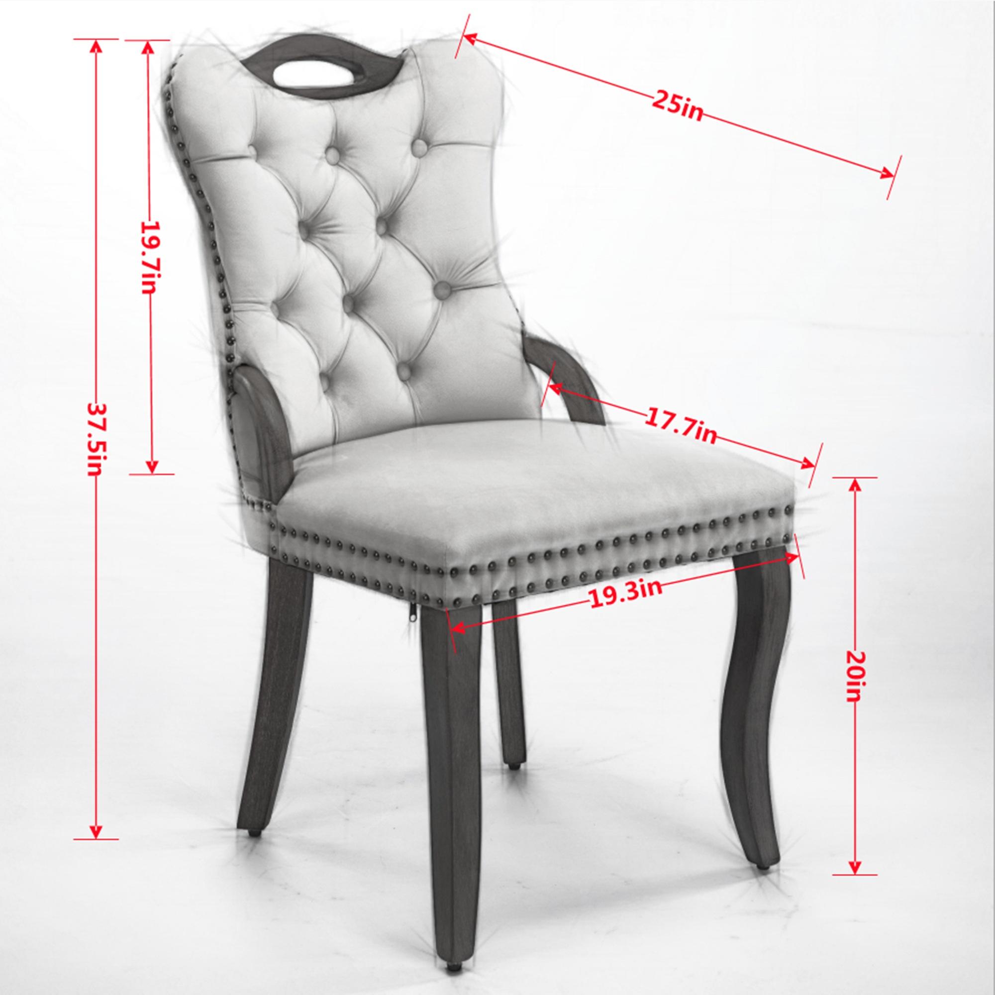 Velvet Dining Chair with Handmade Tufted Trim, Solid Wood Handles on Top and Sides, Vintage Copper Nail Decoration, Curved Solid Wood Legs, Elegant Overall Shape, Set of 2