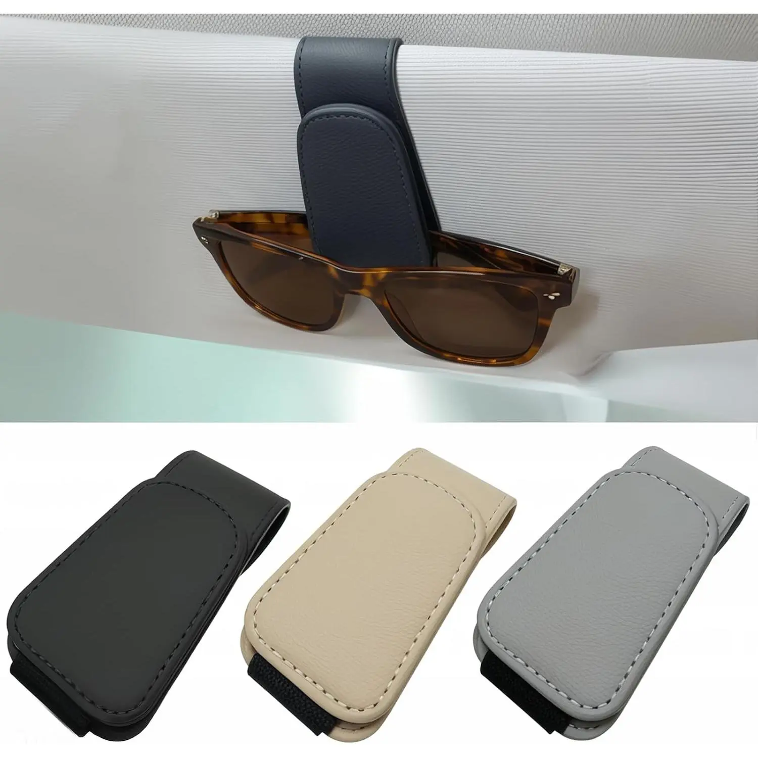 Sunglass Holder for  Visor - 2 Pack   Glasses Holder Clip, Leather Eyeglass Holder for , Universal  Sunglasses Hanger Eyeglasses Mount, Black