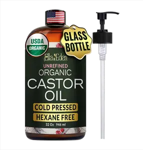 USDA Organic Castor Oil Cold-Pressed Hexane-Free - 32 Fl Oz Glass Bottle for Moisture & Nourishment