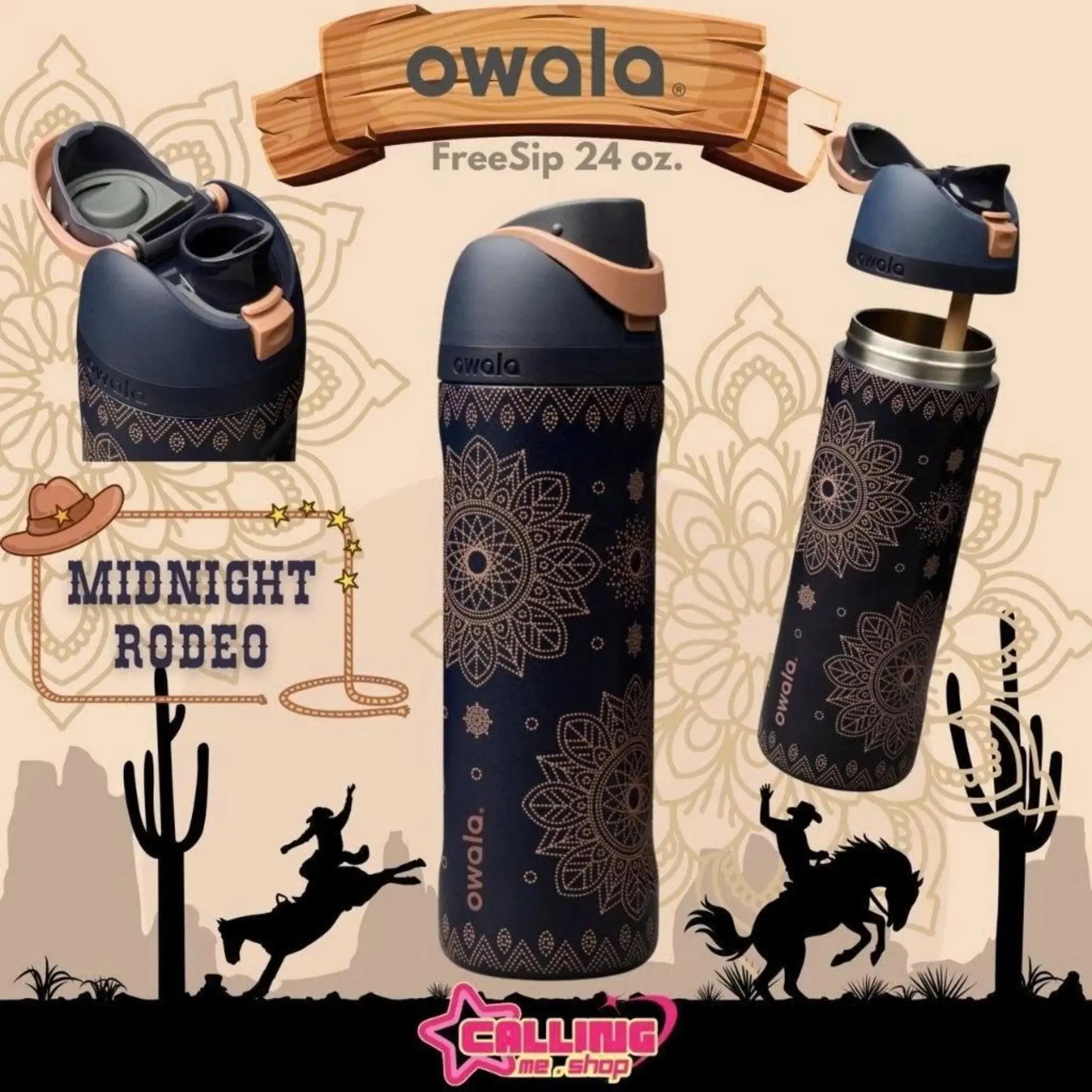 Owala FreeSip 24oz Midnight Rodeo Water Bottle Target Exclusive Western Boho Edition New