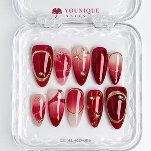 Younique Nails 2025 | LT Studio | Starbound Rouge | 10PCS 100% Handmade Press-On Nails | Reusable Colorful Art