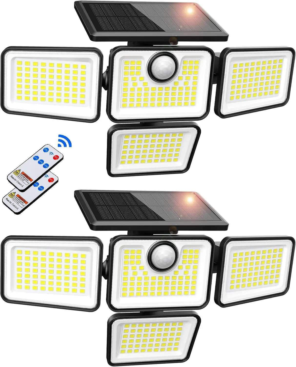 Leclstar Solar Outdoor Lights -2800LM 223 LED Motion Sensor Outdoor Lights, 4 Heads Security Light with Remote ,IP65 Waterproof, Easy Install,270°Wide Angle Flood Wall Light with 3 Modes for Backyard Yard