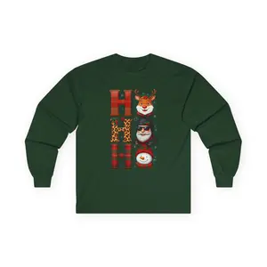 Christmas Biker Long Sleeve Tee, Motorcycle Holiday Shirt, Ho Ho Ho Unisex Cotton Top