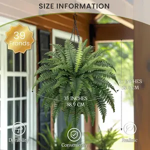 4 Large Artificial Bonston Ferns Bushes Plants with 39 Fronds for Outdoors Garden Patio Porch Entrance Low Maintain Home Decor