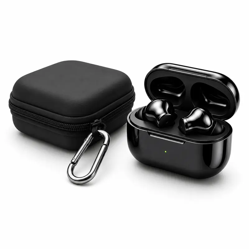Wireless Bluetooth In-Ear Audio Electronic Stereo Headphones (20kHz), Chargeable Active Noise Cancellation Earbuds with Noise Isolation, Durable Metal Electroplated Build, Built-In Mic, Shockproof Cased Chain Hook, Cable Management, Non-Water Resistant