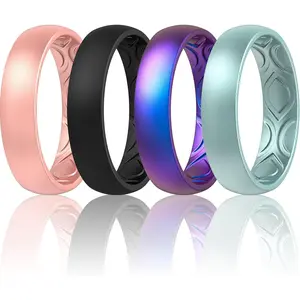 Women Breathable Air Grooves Silicone Wedding Bands Promise Rings 5.5mm Wide 1.8mm Thick - 1/4/8/12 Variety Multipack