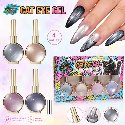 GELLAKTIK Glassy Cat Eye Gel Nail Polish Set, 15ml Translucent Glitter Shimmer, Long Lasting, UV Cure, Soak Off, Salon & DIY Nail Art ﻿