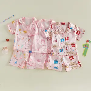Birthday Girl Pajamas Silk Stain Pjs Shirt Tops+Shorts 2Piece Set Birthday Toddler Kids Little Girl Nightgown Gift
