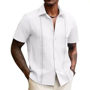 Linen Shirts for Men Short Sleeve Button Down Shirt Hawaiian Shirt Cuban Summer Shirts Beach Shirts