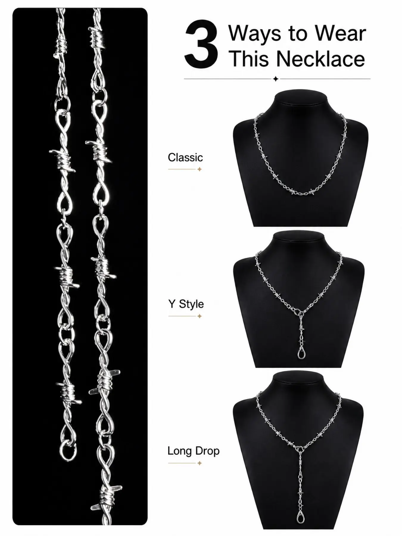 Punk Gothic Thorns Metal Barbed Wire Chain Accessory Necklace Bracelet Silver Jewelry Gothic Witch Jewelry for Men Women