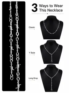 Punk Gothic Thorns Metal Barbed Wire Chain Necklace Bracelet Silver Jewelry Gothic Witch Jewelry for Men Women