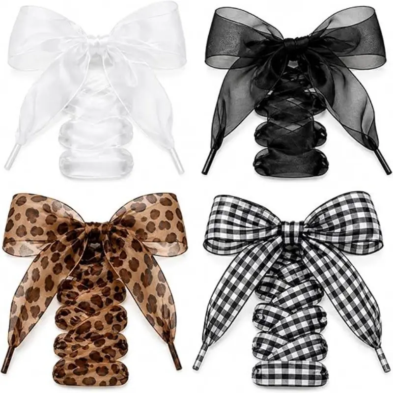 4 Pairs Ribbon Shoe Laces Women,Ribbon Laces for Sneakers,Fun Cute Shoe Laces for Women Sneakers.