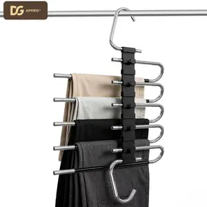 DGAPHRO Stainless-Steel Plastic Pants Hangers, 5-Layer Space-Saving Anti-Slip Hanging Closet Organizers for Pants, Jeans, Skirts