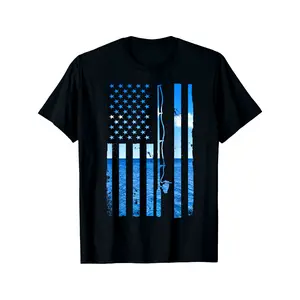 American Flag Fish Fisherman Fisherman Fun Bass Fishing USA Men's T-Shirt,Made in USA Crew Necks ,Round Neck, Cotton