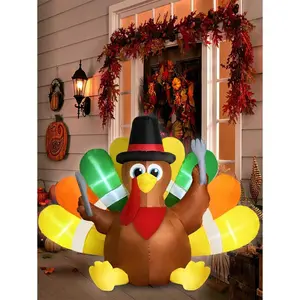 6ft Thanksgiving Inflatable Outdoor Decoration, Turkey with Colorful Big Tail and Pilgrim Hat, Built-in LED Lights, Garden Lawn Yard Decoration for Autumn Holiday bats halloween decor Witch Cauldron Aromatherapy Santa Claus Tree Costume decoradoras de day