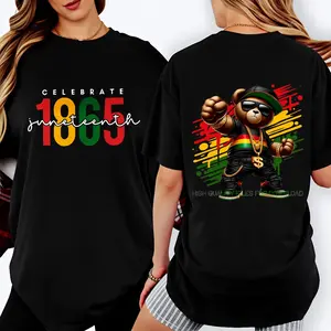 100 Cotton Celebrate Juneteenth T-Shirt With Bear And Rasta Colors Design For Summer Festivals And Cultural Events Perfect Gift For Friends Family And Loved Ones Who Love History And Freedom