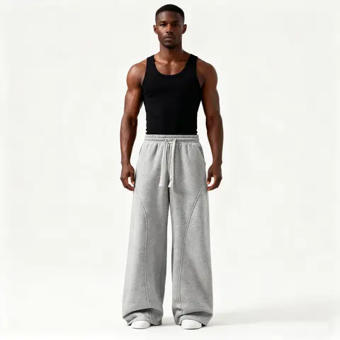 Men's Baggy Thermal-Lined Fleece Sweatpants - Basic Men's Clothing with Drawstring Waist, Wide-Leg, Ankle Length, Casual Look, Easy to Style, Loose Fit for Fall & Winter Daily School Wear