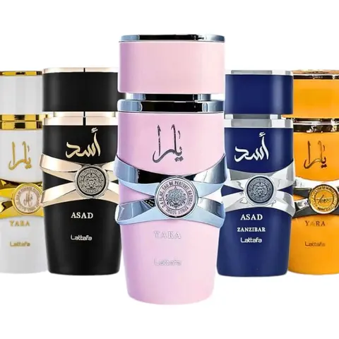 (5pc Bundle Pack) Yara + Yara Moi+ Yara Tous+ Asad + Asad Zanzibar by Lattafa EDP Spray, 3.4oz