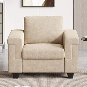 Accent Chair with Deep Seat, 39" Modern Upholstered Sofa Chair with Armrests, Easy Installation, Comfy Armchair for Living Room, Apartment, Beige