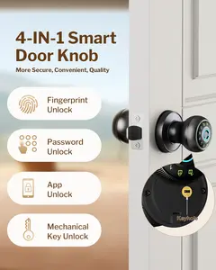 Fingerprint Door Lock - Smart Door Knob With Passcode Keypad, Finger Print Biometric Door Knobs & App Control, Keyless Smart Door Lock for Apartment Bedroom Hotel Office (Black) Smart Fingerprint Door Lock with APP