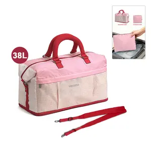38L Large Capacity Stylish Travel Bag Foldable for Business Trips Sports Carry-on Travel Pink & Brown Duffel Weekender Bag